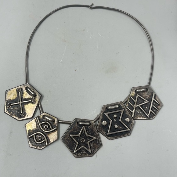 Oswaldo Guayasamin 900 Silver Pendant Necklace Ecuador Sterling Bib Modernist - Picture 1 of 8